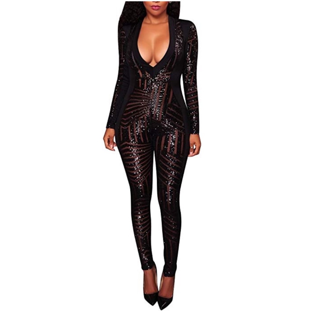 Long Sleeve Sequin Jumpsuit